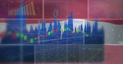 Candlestick Chart and Line Graph in Digital Interface on Textured Backdrop