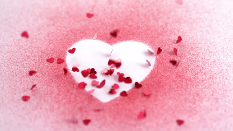 Confetti Falling on a White Heart in Slow Motion