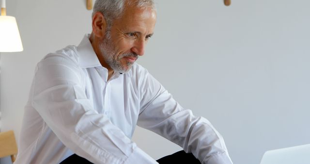 Mature businessman working on laptop in modern office space - Download Free Stock Images Pikwizard.com