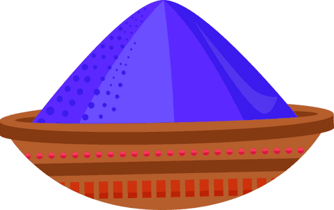 Flat vector bowl with purple powder mound and transparent background