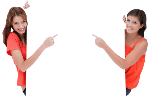 Two Women Peeking Through Transparent Apertures Pointing Blankly - Download Free Stock Videos Pikwizard.com