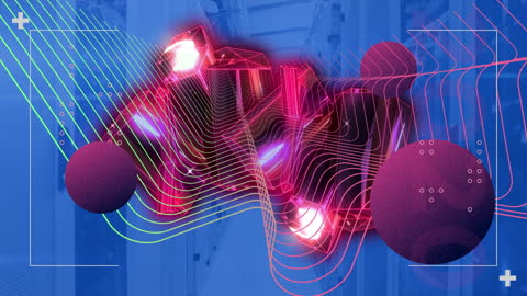 Digital Abstract with Crystal Shapes in Server Room