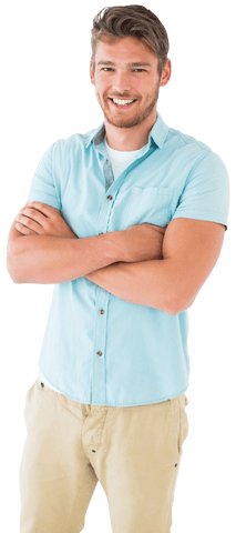 Confident Young Man in Blue Shirt Posing with Arms Crossed, Transparent Background - Download Free Stock Videos Pikwizard.com