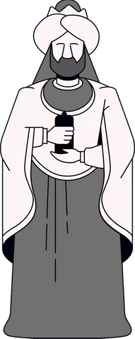 Man in robe with turban holding lantern on transparent background