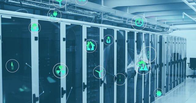 Modern Data Center with Integrated Digital Icons Representing Various Health Metrics - Download Free Stock Images Pikwizard.com