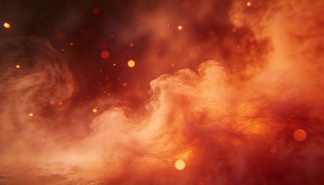 Swirling Orange Nebula Cloud with Glowing Embers and Soft Bokeh Lights
