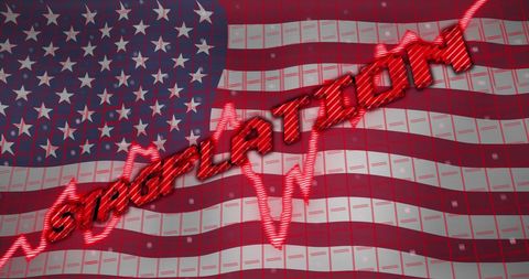 Economic concept of stagflation with us flag and data visualization