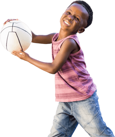 Energetic Boy Playing Volleyball on Transparent Background