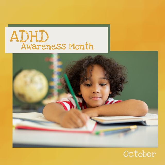 Image of biracial boy writing at school and adhd awareness month - Download Free Stock Videos Pikwizard.com