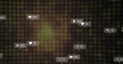 Floating social media icons on digital grid interface design