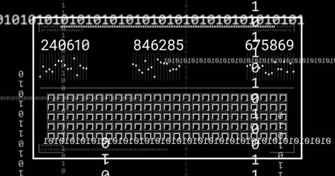 Futuristic Binary Data Visualization Interface with Numerical Display