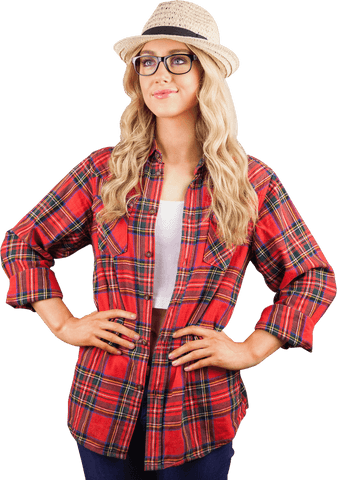 Casual Fashionable Woman With Hat on Transparent Background