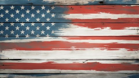 Vintage American Flag with Rustic Wooden Plank Background