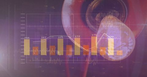 Financial Data Overlaying Illuminated Lightbulb
