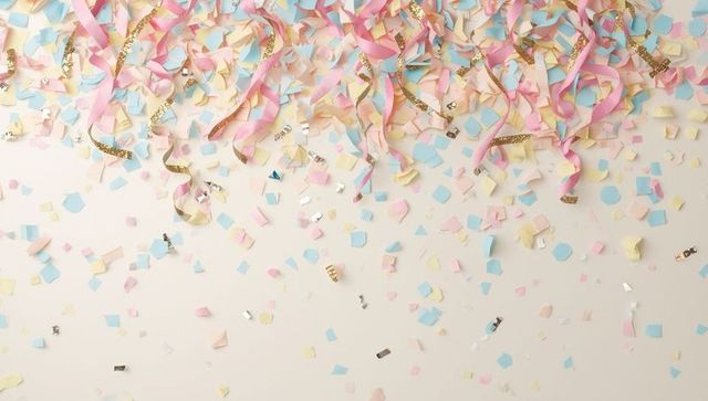 Pastel Confetti and Gold Streamers Scattering Party Joy