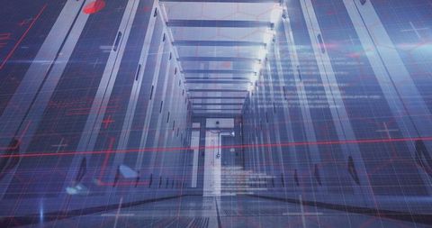 Digital overlay visualization in server room corridor