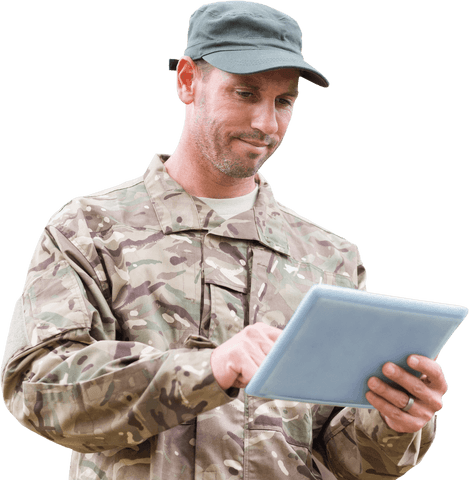 army soldier efficiently utilizing digital tablet on transparent background - Download Free Stock Videos Pikwizard.com