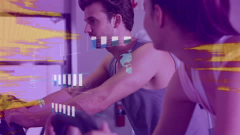 Bright Graphics Layer Over Focused Exercise Duo Indoors
