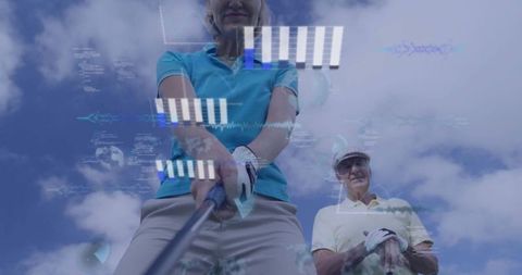 Modern Golfing Analytics Female Golfer Preparing Swing