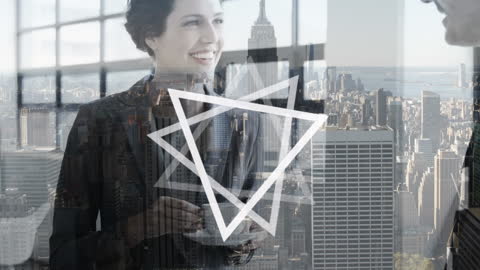 Animated Business Concept Collage Over Cityscape