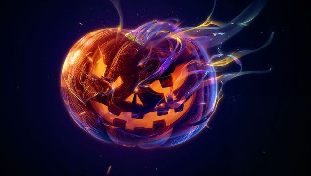 Floating Jack-O'-Lantern Emitting Neon Energy