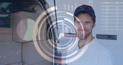 Modern Deliverer with Digital Overlay of Data and Analytics - Download Free Stock Images Pikwizard.com