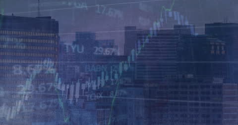 Animated Data and Statistics Over Modern Cityscape