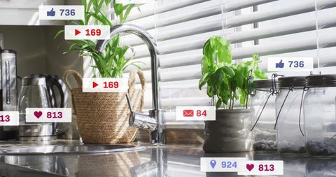 Social Media Interaction in Modern Kitchen Setting