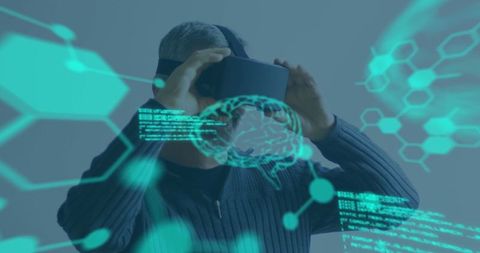 Man Engaging with Futuristic VR Technology and Digital Interface - Download Free Stock Images Pikwizard.com