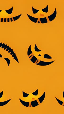 Vertical Halloween Jack-o-lantern Faces Shifting Orange Highlights Looping Animation