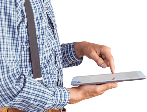 man in plaid shirt using tablet on transparent background - Download Free Stock Videos Pikwizard.com
