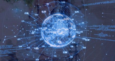 Holographic Globe Projecting Over Workspace with Network Data Streams and Code Overlay
