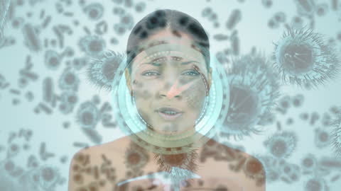 Health Concept with Woman Sneezing and Virus Representation