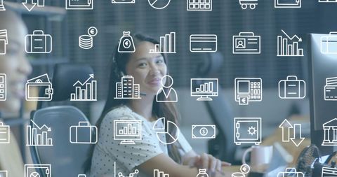 Businesswoman Analyzing Financial Data in High-Tech Office