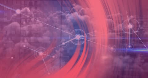 Abstract Network Connecting through Cloudy Pink Sky