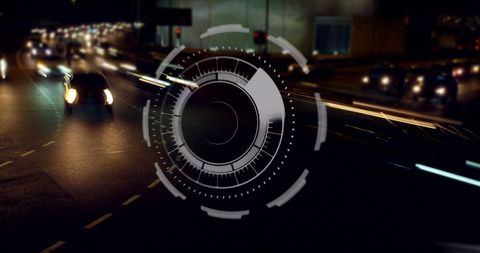 Futuristic Interface Overlay with Night City Traffic - Download Free Stock Images Pikwizard.com
