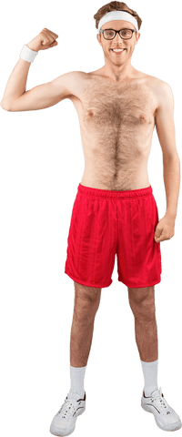 Transparent Geeky Hipster Flexing Bicep with Confidence