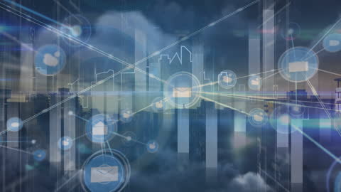 Futuristic Digital Network Over Cityscape