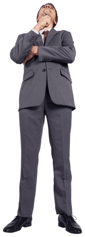 Transparent Image of Thoughtful Businessman in Gray Suit
