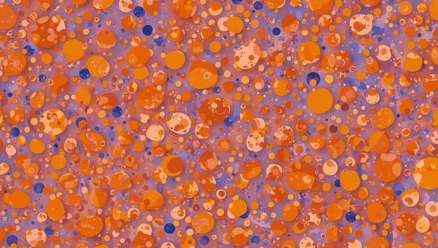 Vibrant orange circles on purple background art pattern