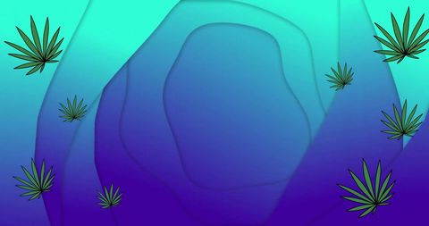 Abstract blue background with green leaf illustration