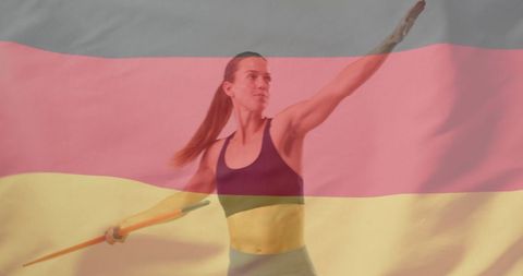 Athletic female javelin thrower with german flag overlay