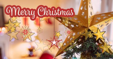 Festive Christmas Greeting with Decorated Tree and Stars - Download Free Stock Images Pikwizard.com