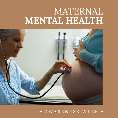 Maternal mental health awareness with doctor checking pregnant belly