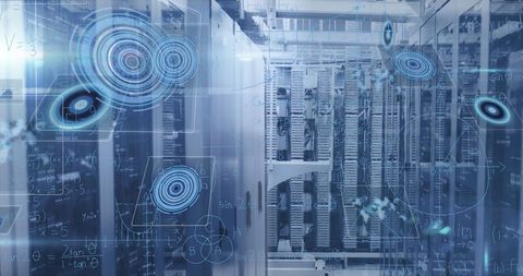 Futuristic Data Center with Mathematical Equations Overlay - Download Free Stock Images Pikwizard.com