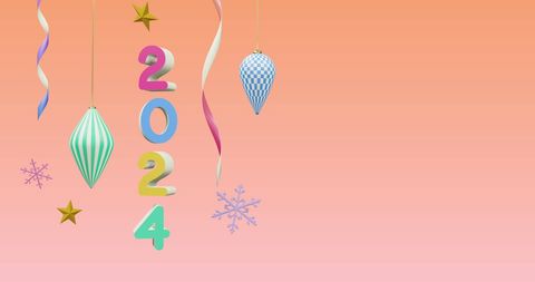 Festive 2024 design with decorations on pink gradient