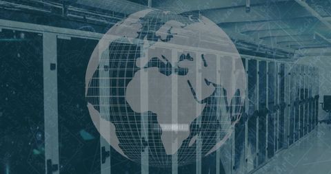 Globe and Social Media Icons Overlaying Data Center - Download Free Stock Images Pikwizard.com