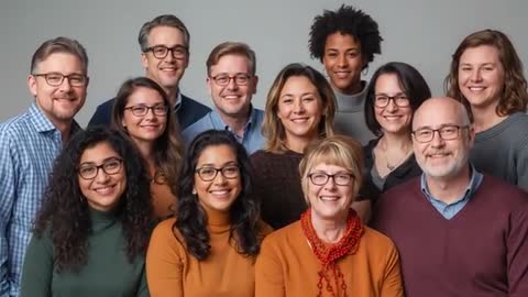 Studio Video Showing Diverse Corporate Team Adjusting Poses and Smiling for Group Portrait