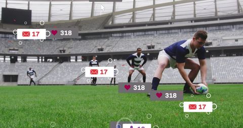 Rugby Players Analyzing Game with Digital Data, Contemporary Sports Insights