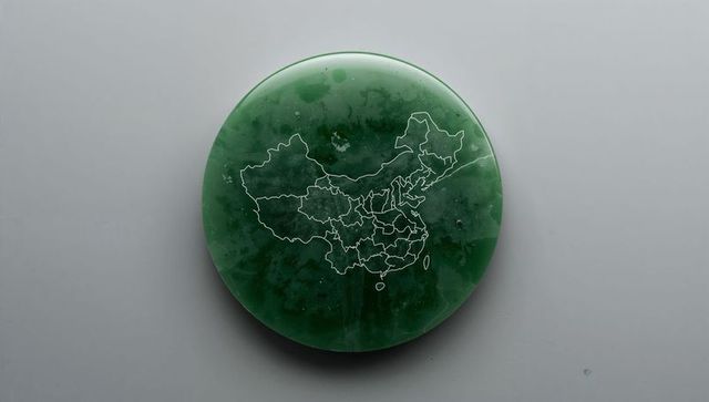 Green jade disk with provincial map overlay on grey background